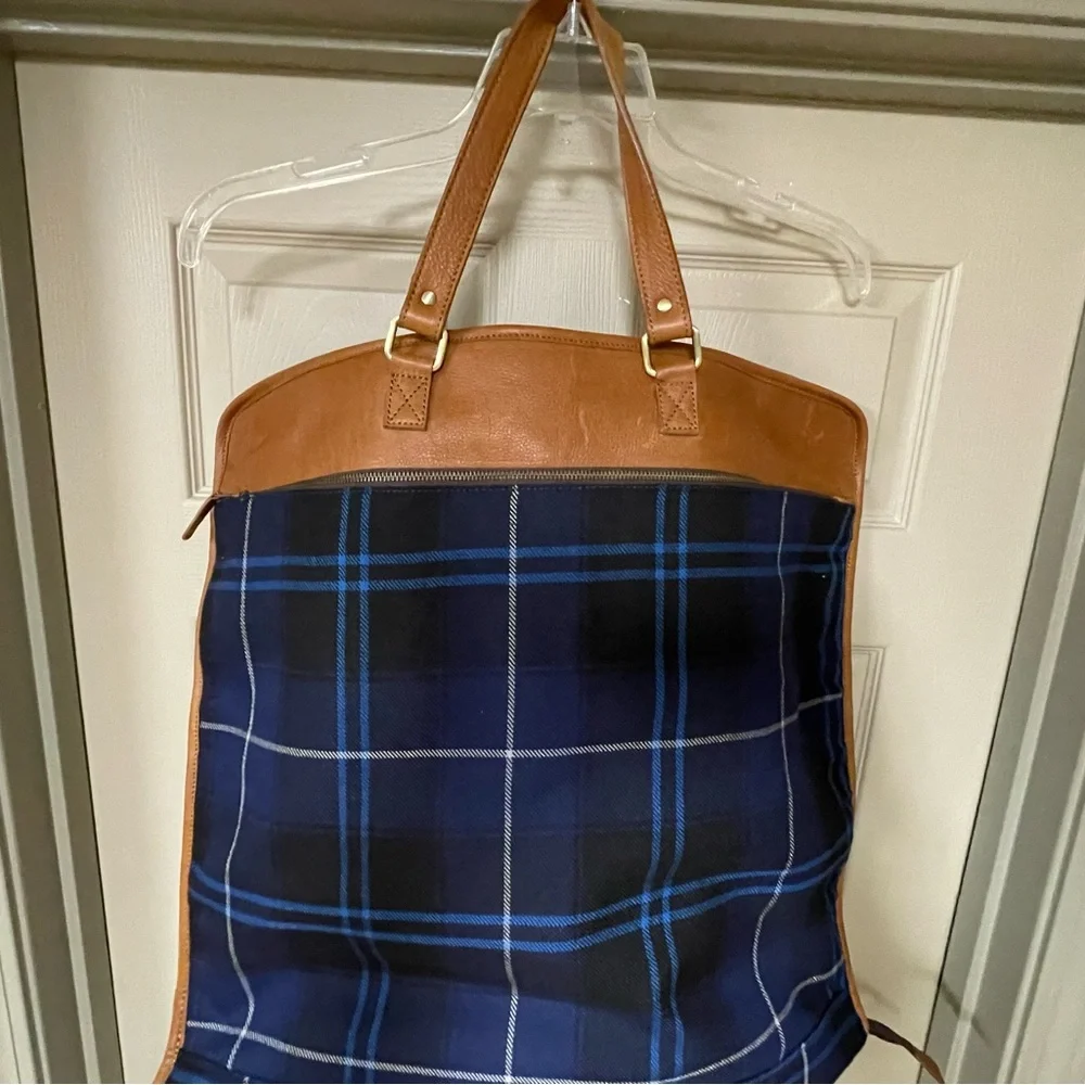 F H Wadsworth NYC Plaid Garment Bag with Leather Accents Caesers Palace Emblem